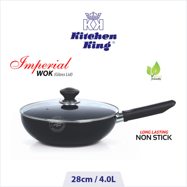 best nonstick cookware Imperial Wok long handle with glass lid 28cm