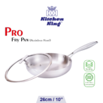 Kitchen King Pro Fry Pan 26cm 10 inch – Large Tri-Ply Stainless Steel with glass lid, stay-cool handle and induction-compatible base