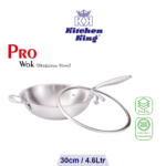 Kitchen King Pro Wok – Tri-Ply Stainless Steel with glass lid, long handle and side handle, induction compatible – Pakistan