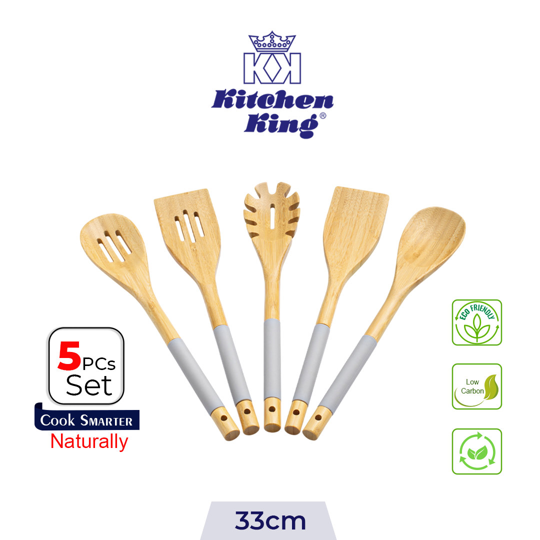 kitchen king cooking spoons set. wooden and bamboo spoons