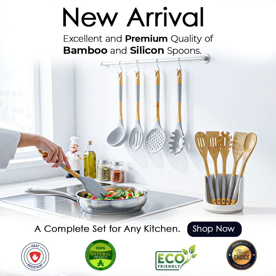 kitchen king cooking spoons set 5 pcs. best for nonstick cookware. new best quality silicone and wooden spoons