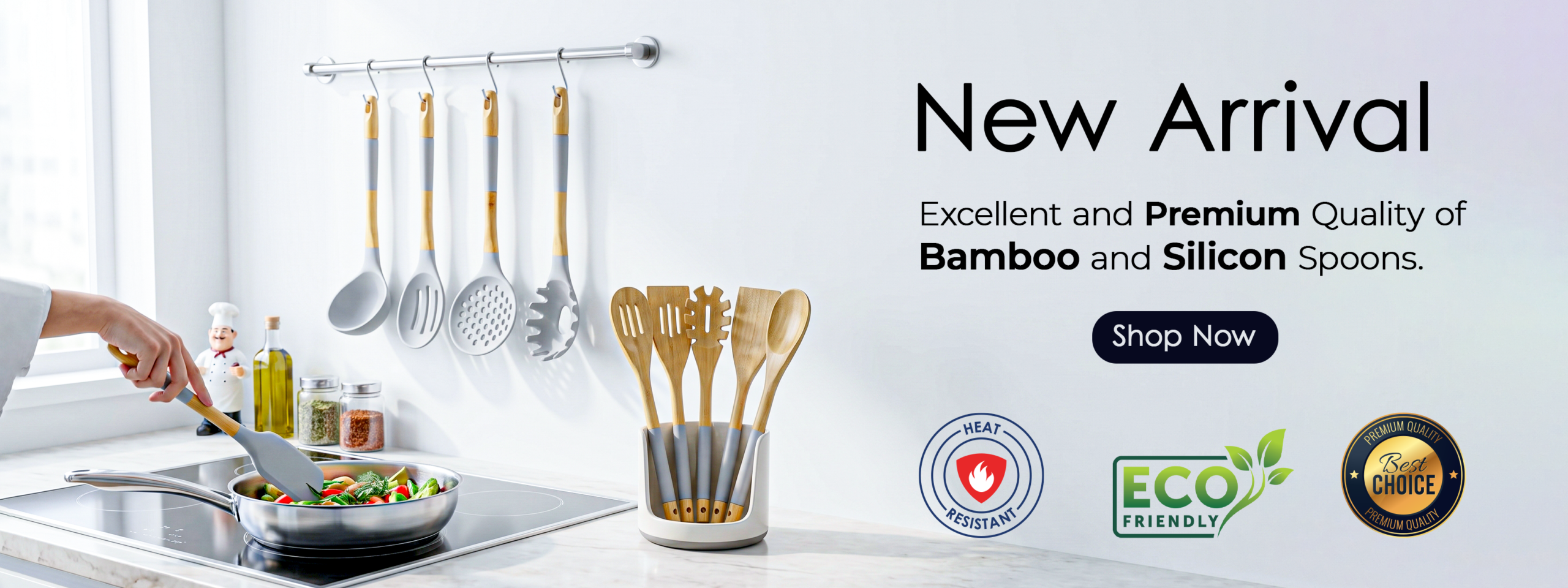 kitchen king cooking spoons set 5 pcs. best for nonstick cookware. new best quality silicone and wooden spoons